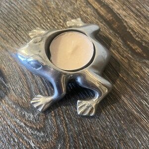 Frog Tea Light Candle Holder from Restoration Hardware, Silver tone casting